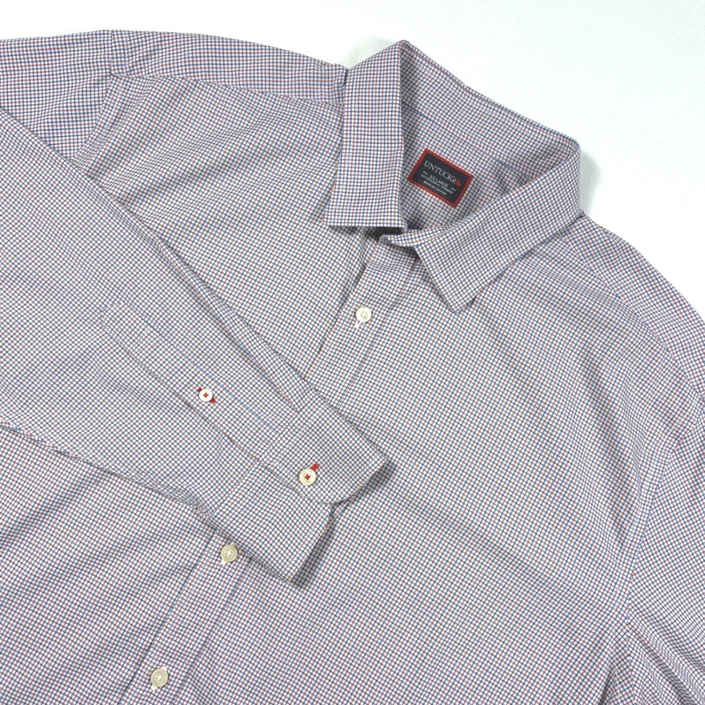 UNTUCKit Pauillac Mens XXL Shirt Red White Blue Micro Check Performance Stretch